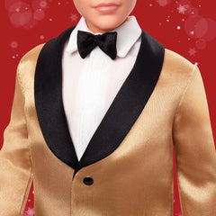 Barbie Signature 2025 Holiday Blonde Ken Collectible Fashion Doll Wearing Full Suit With Golden Jacket