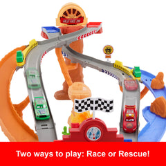 Disney And Pixar Cars Radiator Springs Race & Rescue Rescue Road Raceway Playset With 4 Toy Cars