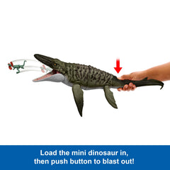 Jurassic World Rebirth Bite N Blast Mosasaurus Action Figure And Mini Dilophosaurus, Dinosaur Toy