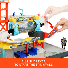 Matchbox Spin Cyclone Car Wash Playset With 1:64 Scale Die-Cast Toy Corvette & Tow Truck