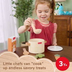 Fisher-Price Tiny Garden Wooden Veggie Soup Pretend Kitchen Play Set For Kids, 16 Wood Pieces
