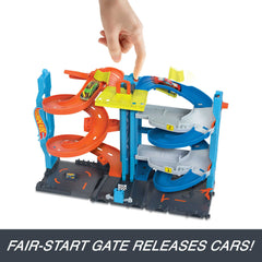 Hot Wheels City Track Set With 1 Toy Car, Transforming Race Tower Playset