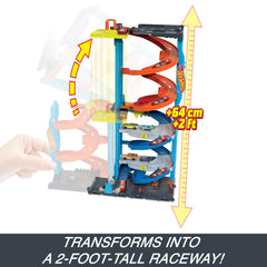Hot Wheels City Track Set With 1 Toy Car, Transforming Race Tower Playset