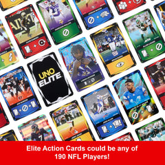 UNO Elite NFL Card Game 2025 Core Edition Starter Set With Deck, 4 Game Booster Packs & 2 Promo Cards