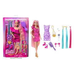 Barbie Ultra Chevelure Poupée, Robes, 10 Accessoires de Coiffure