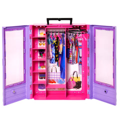 Barbie Closet With 6 Hangars, Accessory Features Translucent Doors, Racks & Shelves