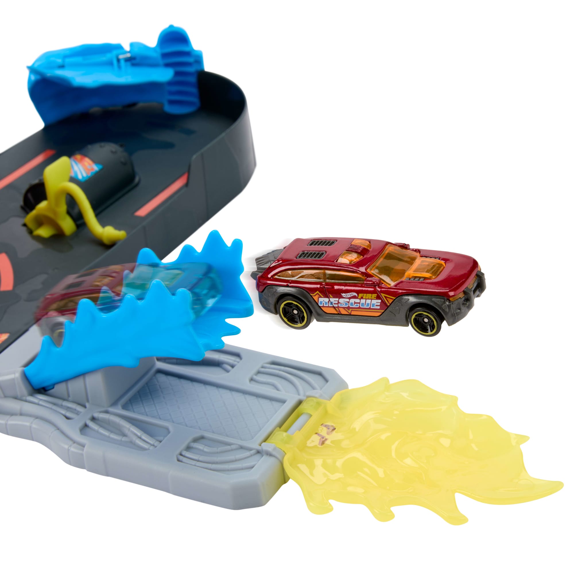 Hot Wheels City Super Fire Station Rescue Playset & 1:64 Scale Toy Car, Track Extends 16”