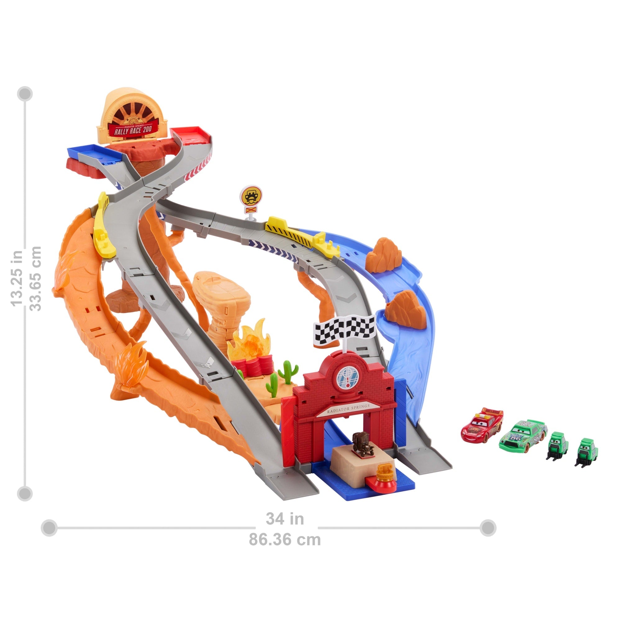 Disney And Pixar Cars Radiator Springs Race & Rescue Rescue Road Raceway Playset With 4 Toy Cars