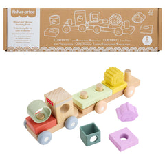 Fisher-Price Wood And Silicone Stacking Train, 9-Piece Baby & Toddler Activity Toy