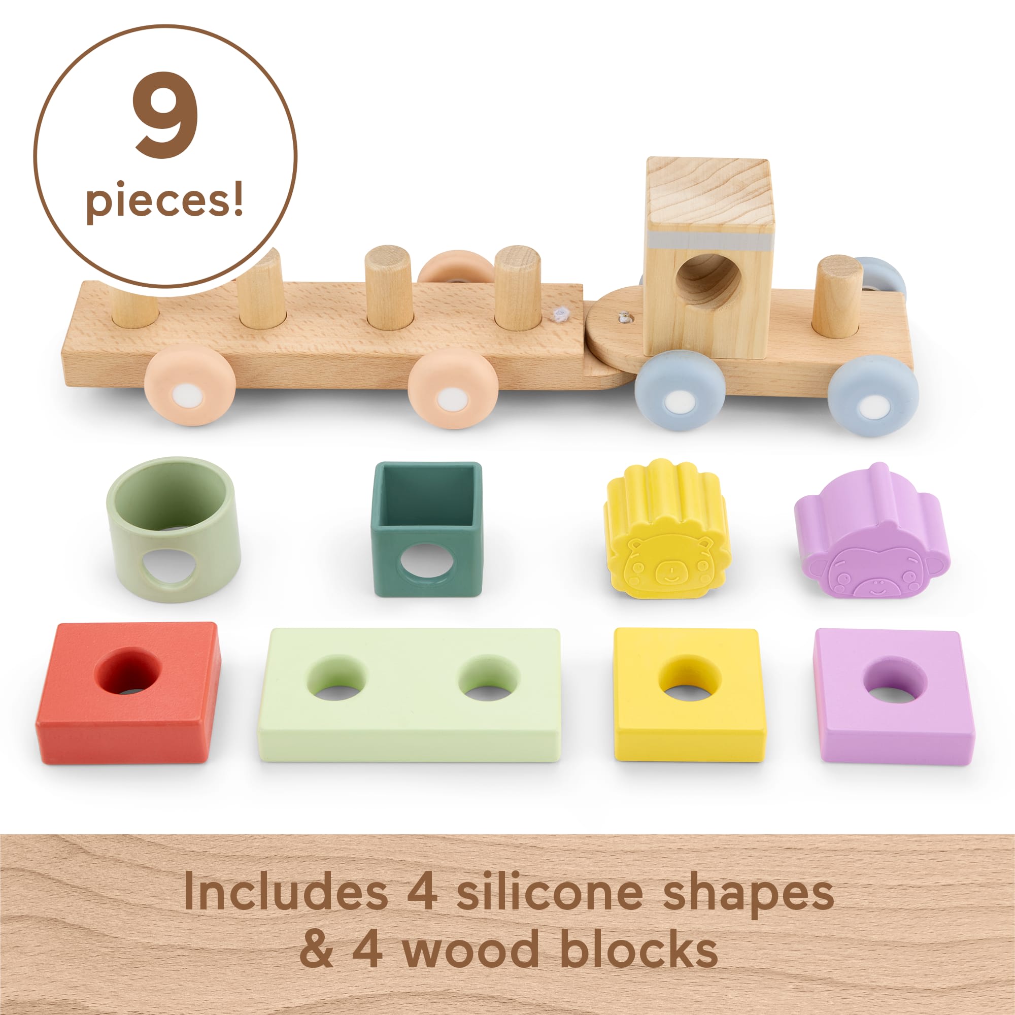 Fisher-Price Wood And Silicone Stacking Train, 9-Piece Baby & Toddler Activity Toy