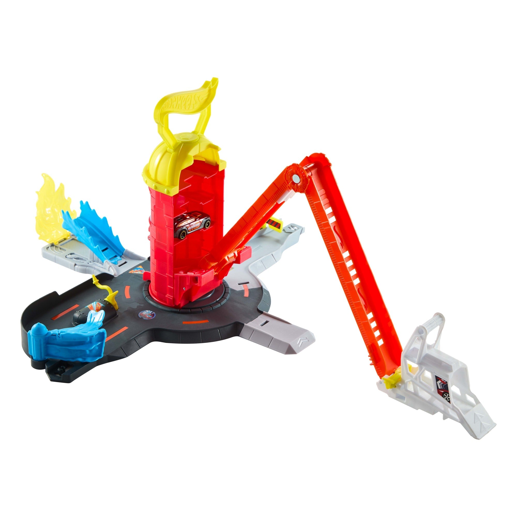Hot Wheels City Super Fire Station Rescue Playset & 1:64 Scale Toy Car, Track Extends 16”
