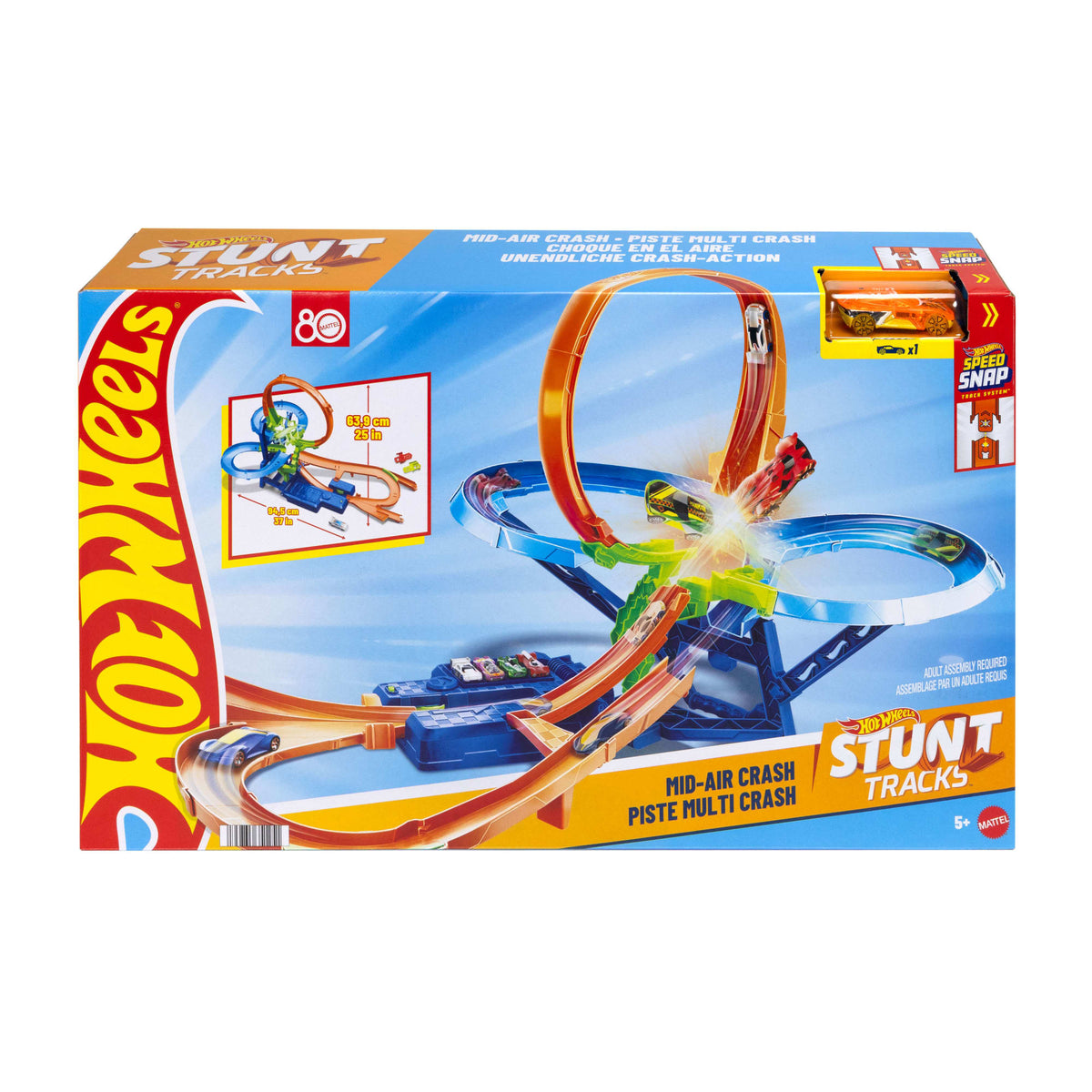 Hot Wheels Stunt Tracks Mid-AIr Crash Playset With 1:64 Scale Die-Cast Toy Car & Motorized Booster