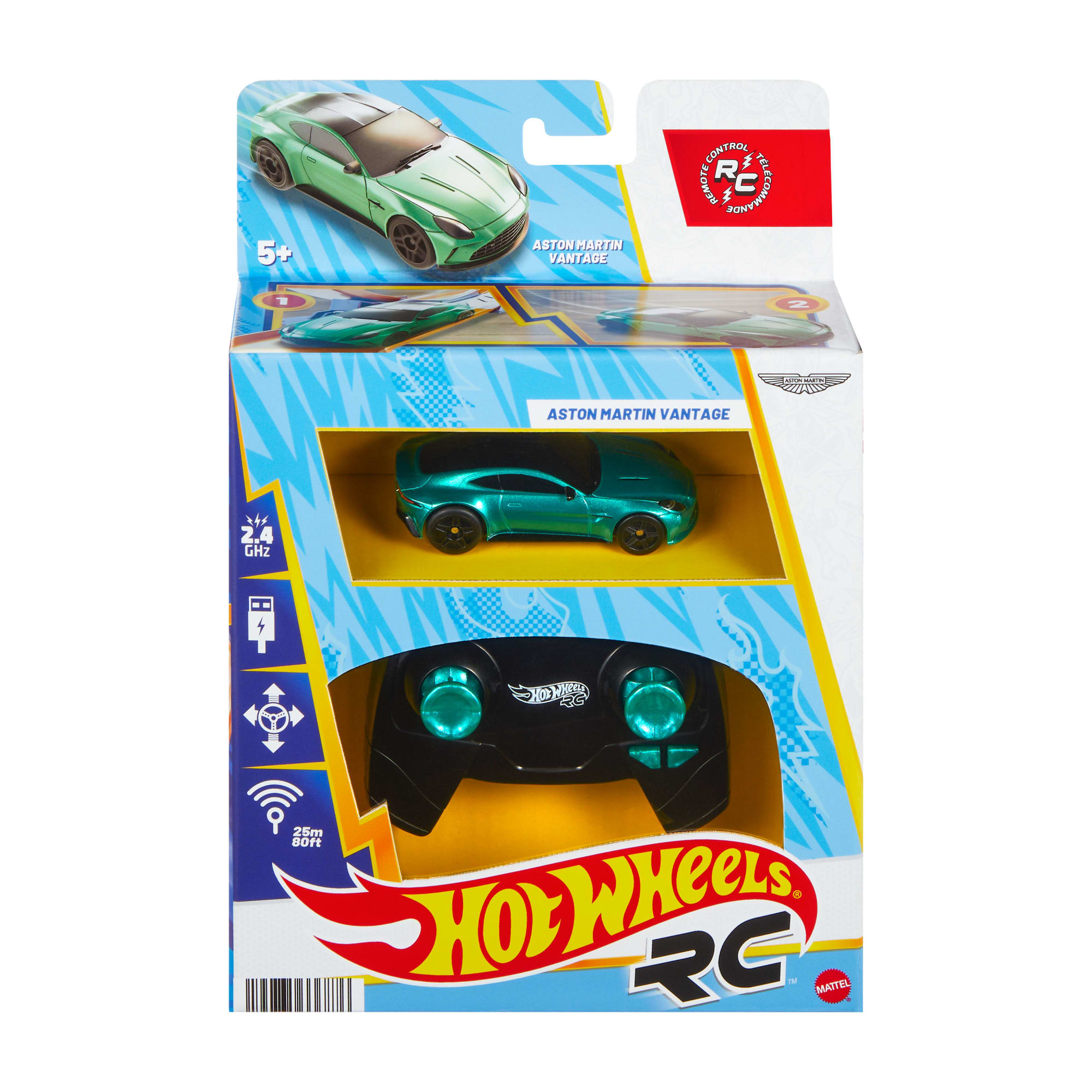 Hot Wheels RC 1:64 Scale Aston Martin Vantage Vehicle, Battery-Powered, Remote-Control Race Toy Car