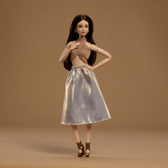 Barbie Basics Collectible Doll, Model 06 With Brunette Hair in Shimmery Golden Skirt & Halter