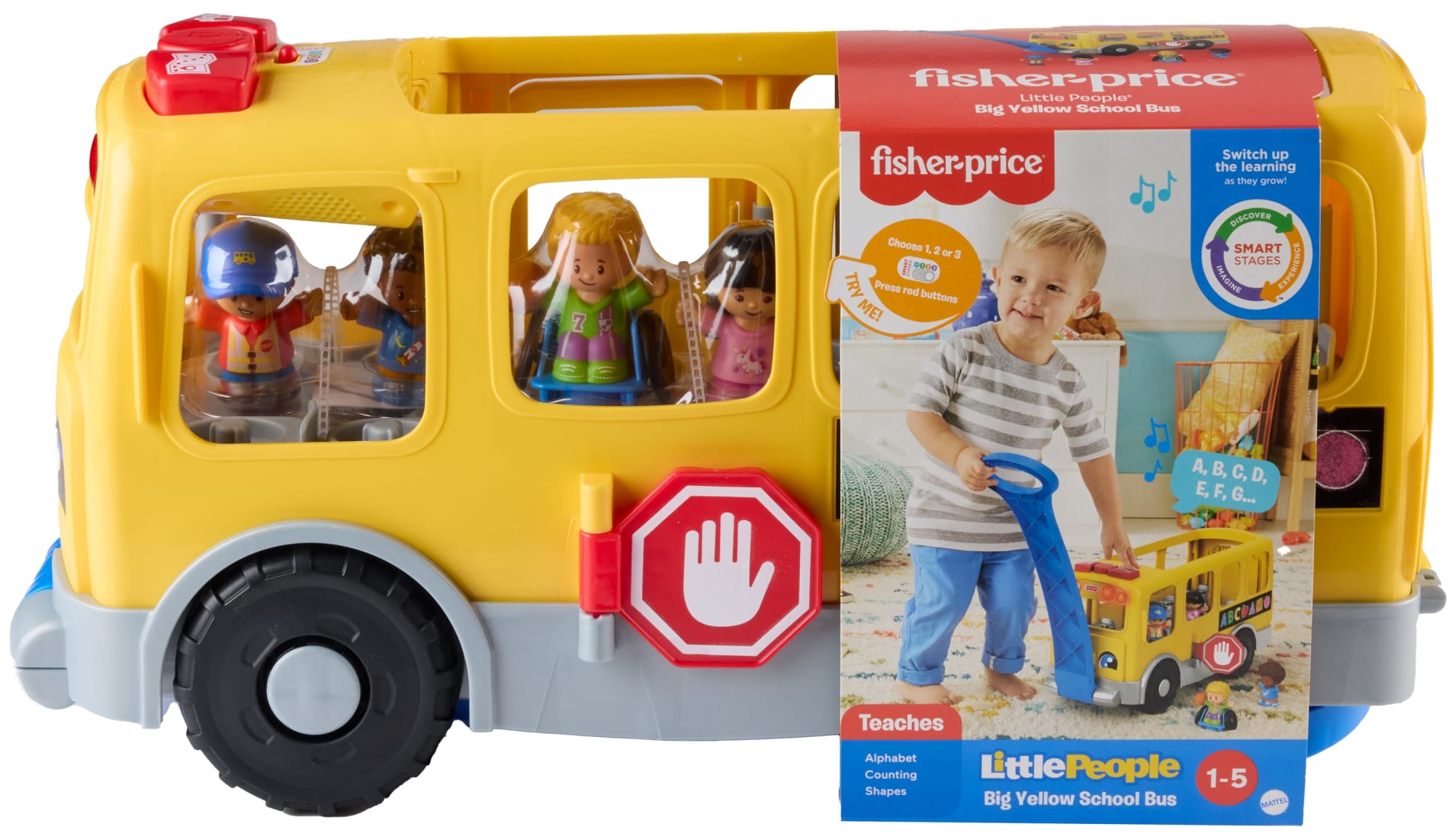 Fisher-Price Little People Big Yellow School Bus Pull-Along Toddler Learning Toy, Multilanguage Version
