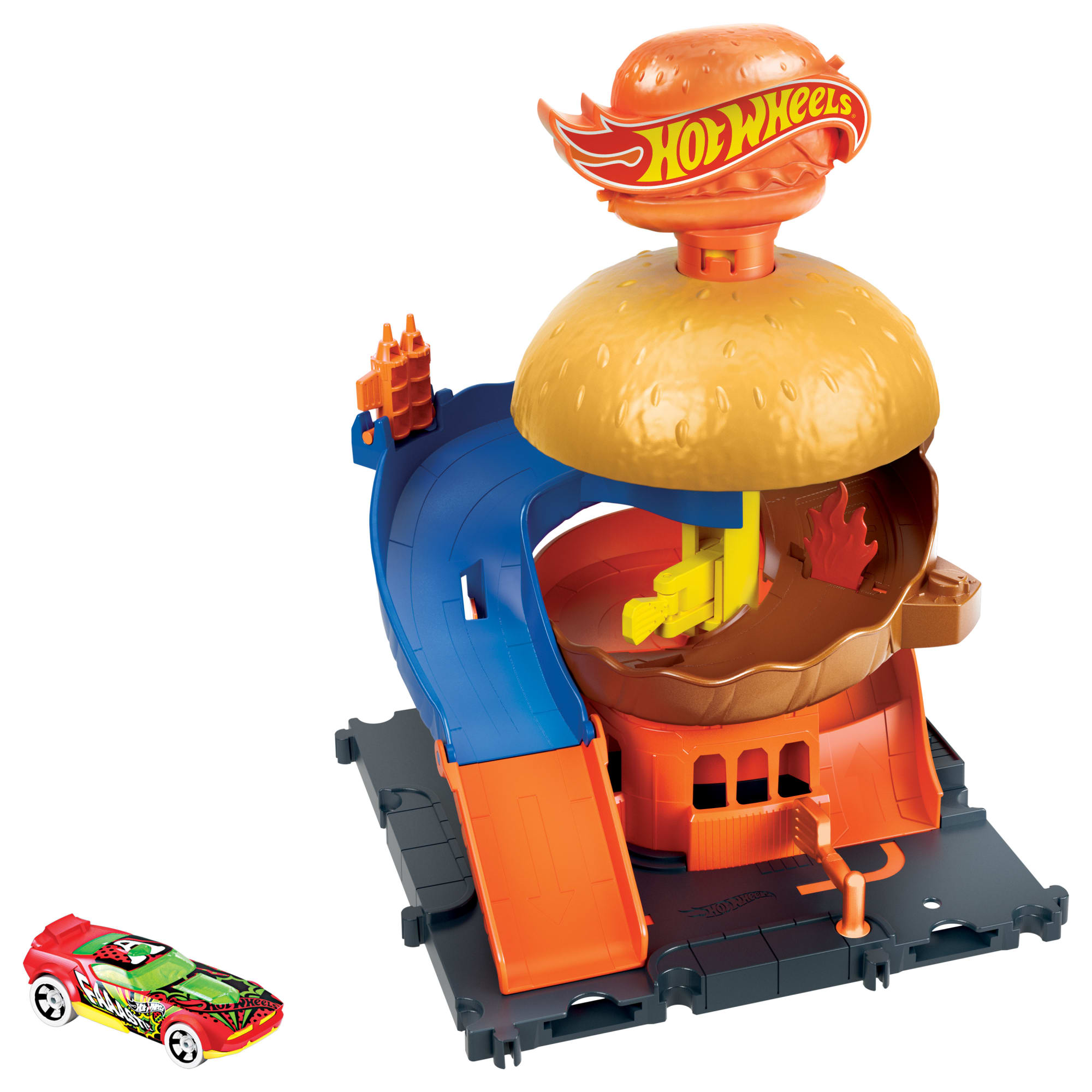 Hot Wheels City Burger Drive-Thru Playset, With 1 Toy Car