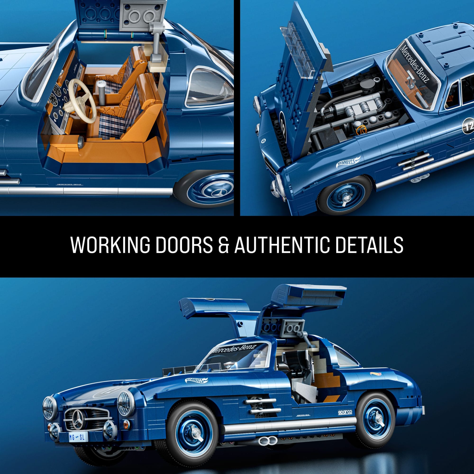 Mattel Brick Shop Hot Wheels Mercedes-Benz 300 SL Building Toy Kit (1600 Pieces), for Collectors
