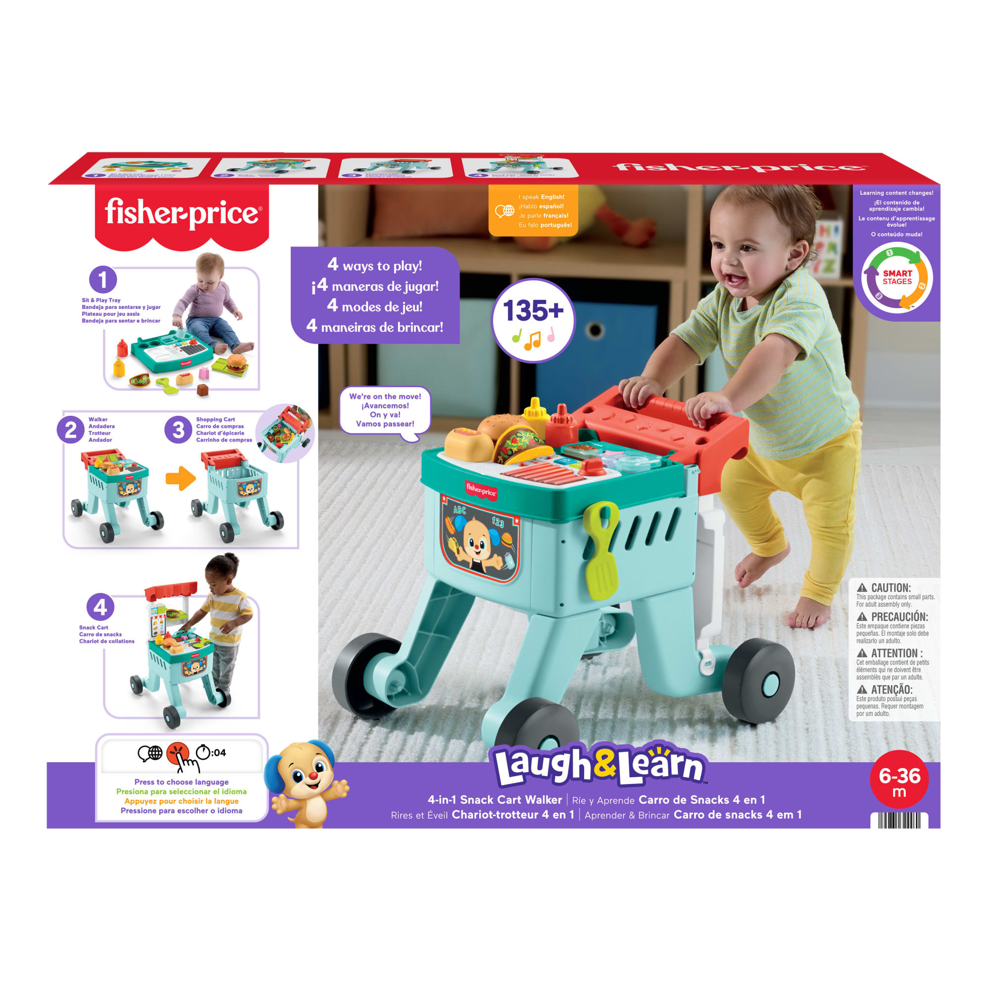 Fisher-Price Aprender e Brincar Andador para Bebês Carro de Snacks 4 em 1