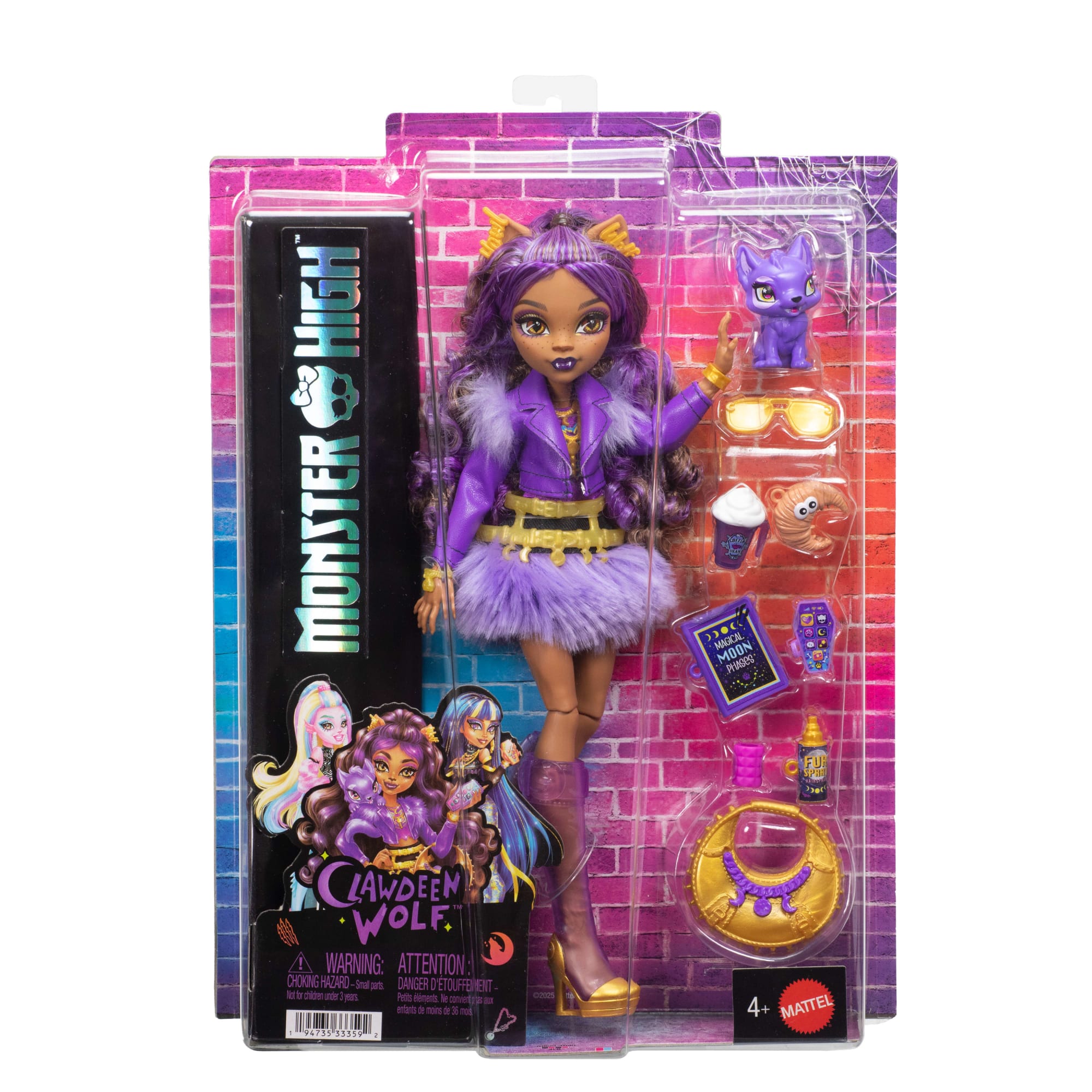 Monster High Clawdeen Wolf Fashion Doll in Furry Skirt With Pet Crescent And 7 Accessories