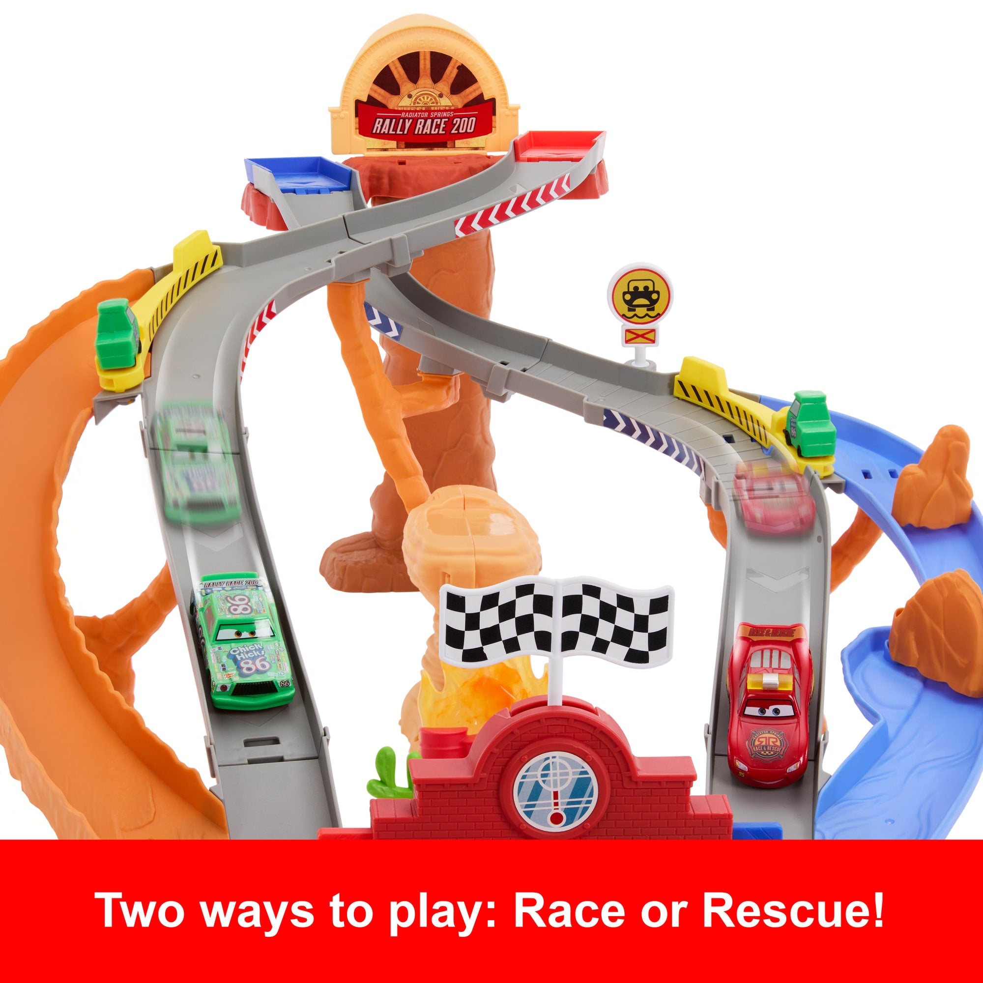 Disney And Pixar Cars Radiator Springs Race & Rescue Rescue Road Raceway Playset With 4 Toy Cars