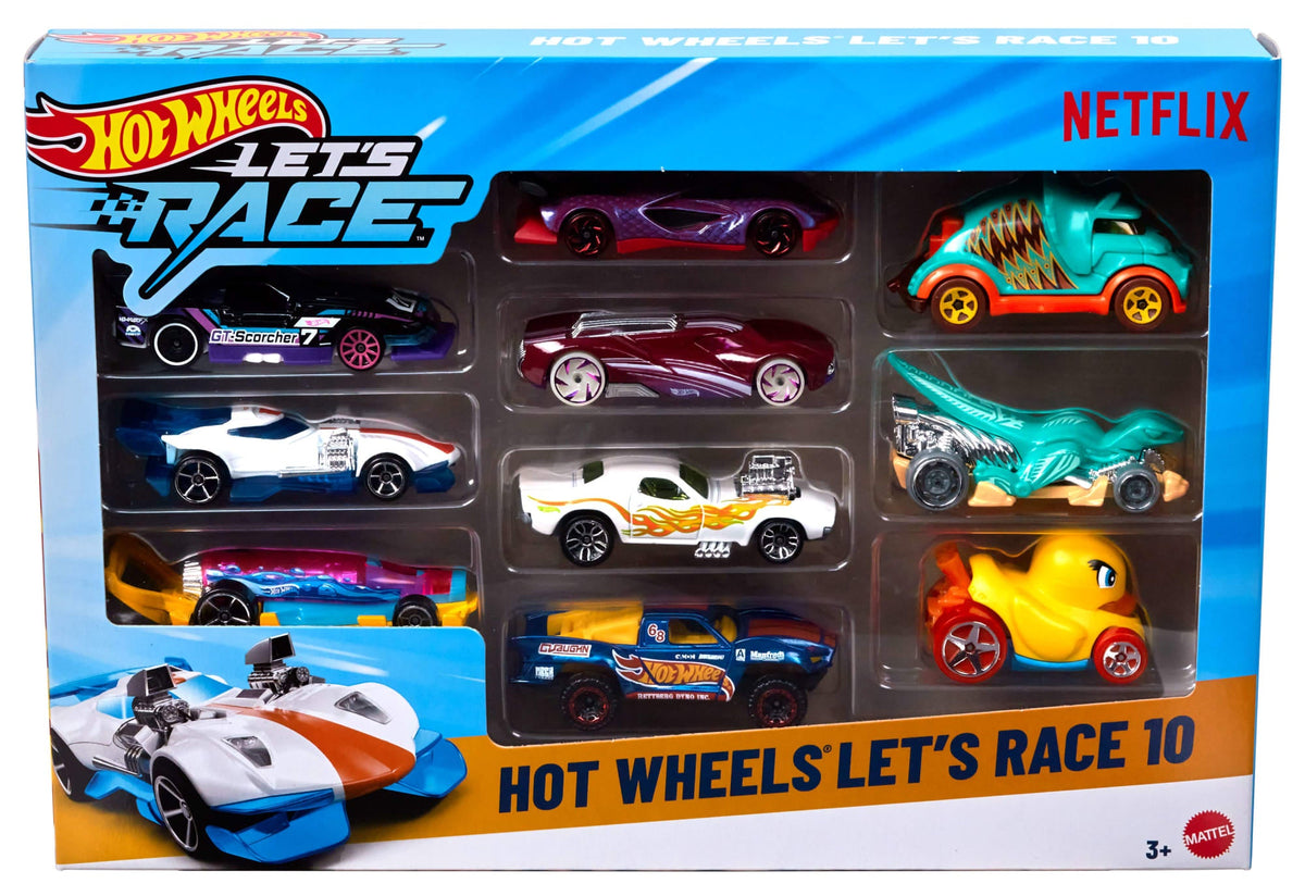 Hot Wheels Diecast Veículo de Brinquedo Let's Race Embalagem com 10 Carros Surpresa