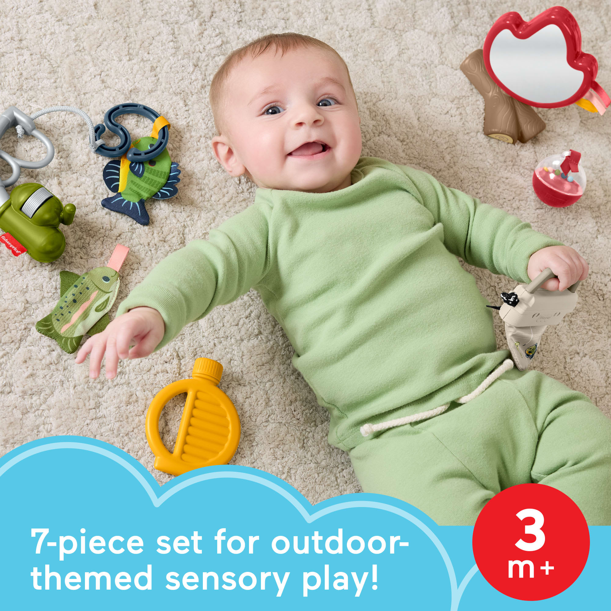 Fisher-Price Mini Me Moments Camp & Crinkle Gift Set, 7-Piece Fishing & Hiking Baby Activity Toys