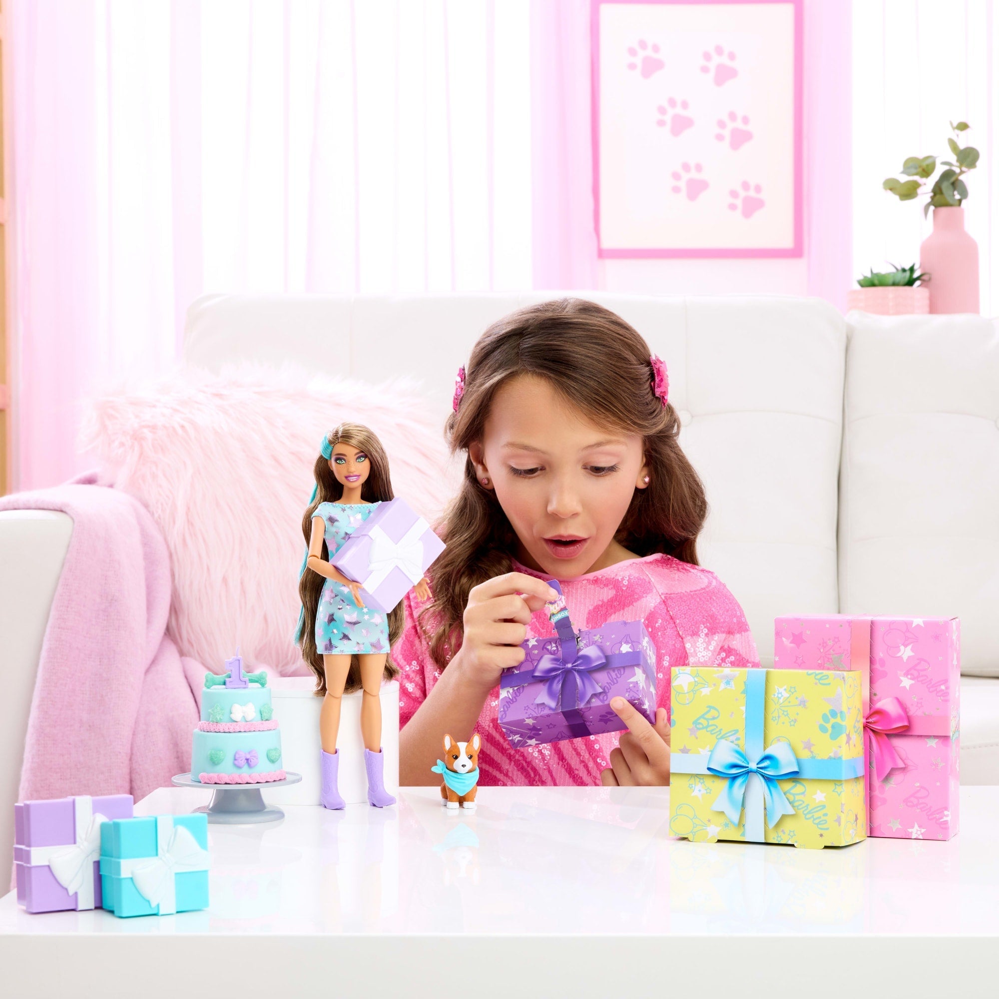 Barbie Party Unboxed Boneca Festa de Animais Vestido Rosa