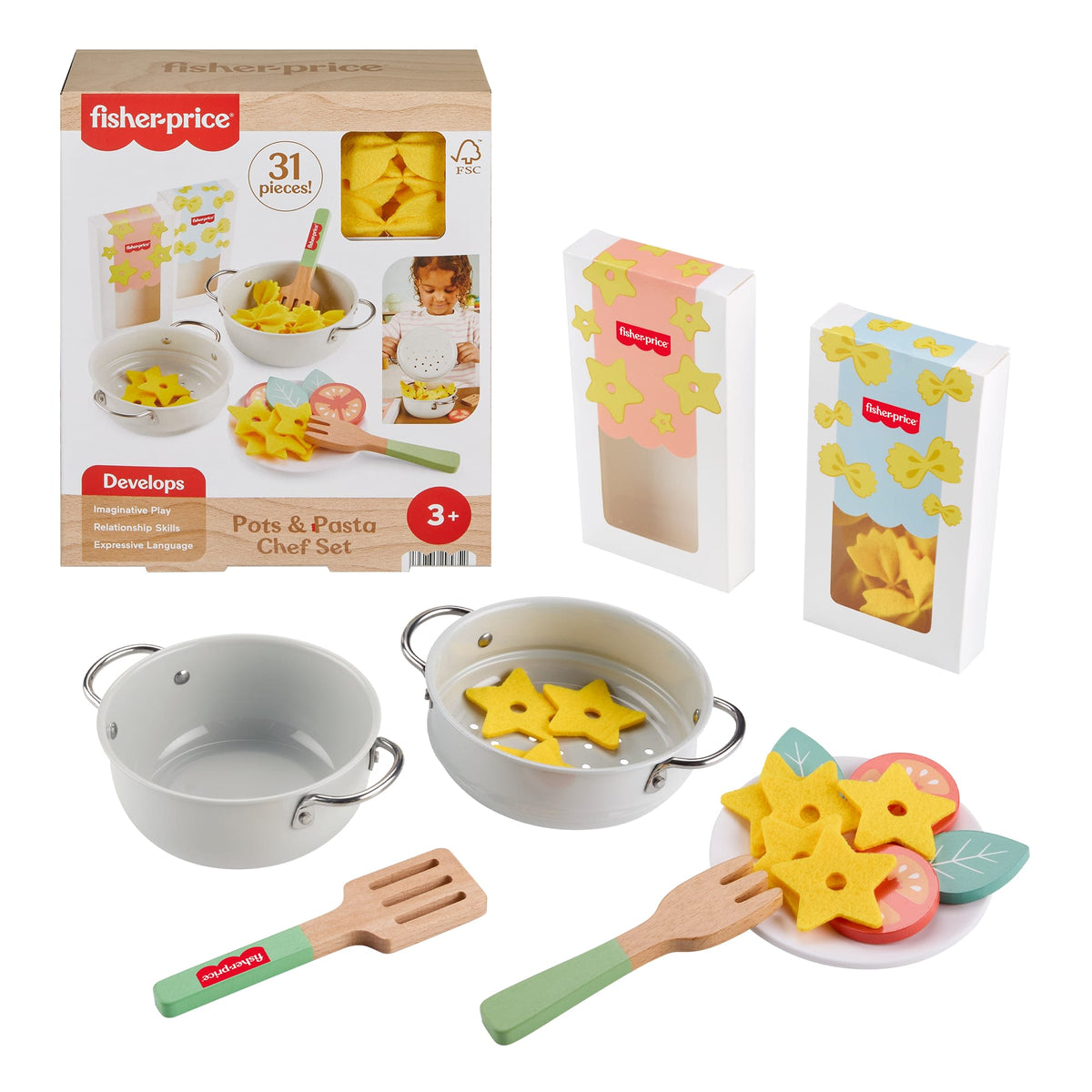 Fisher-Price Brinquedo para Bebês Kit para Preparar Macarrão de Madeira