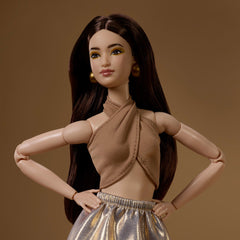 Barbie Basics Collectible Doll, Model 06 With Brunette Hair in Shimmery Golden Skirt & Halter