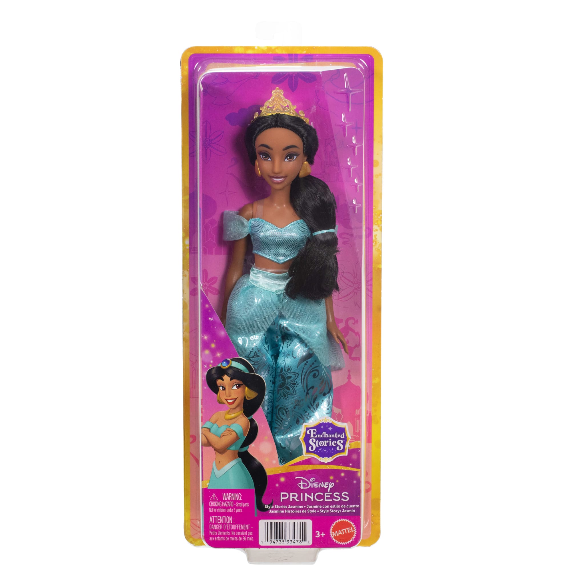 Disney Princess Enchanted Stories Jasmine Fashion Doll With Sparkling Outfit & Accessories, Posable