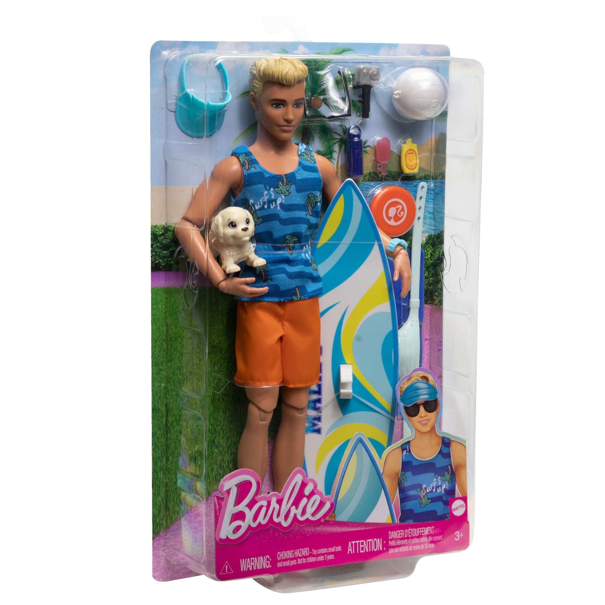 Ken Doll With Surfboard, Poseable Blonde Barbie Ken Beach Doll