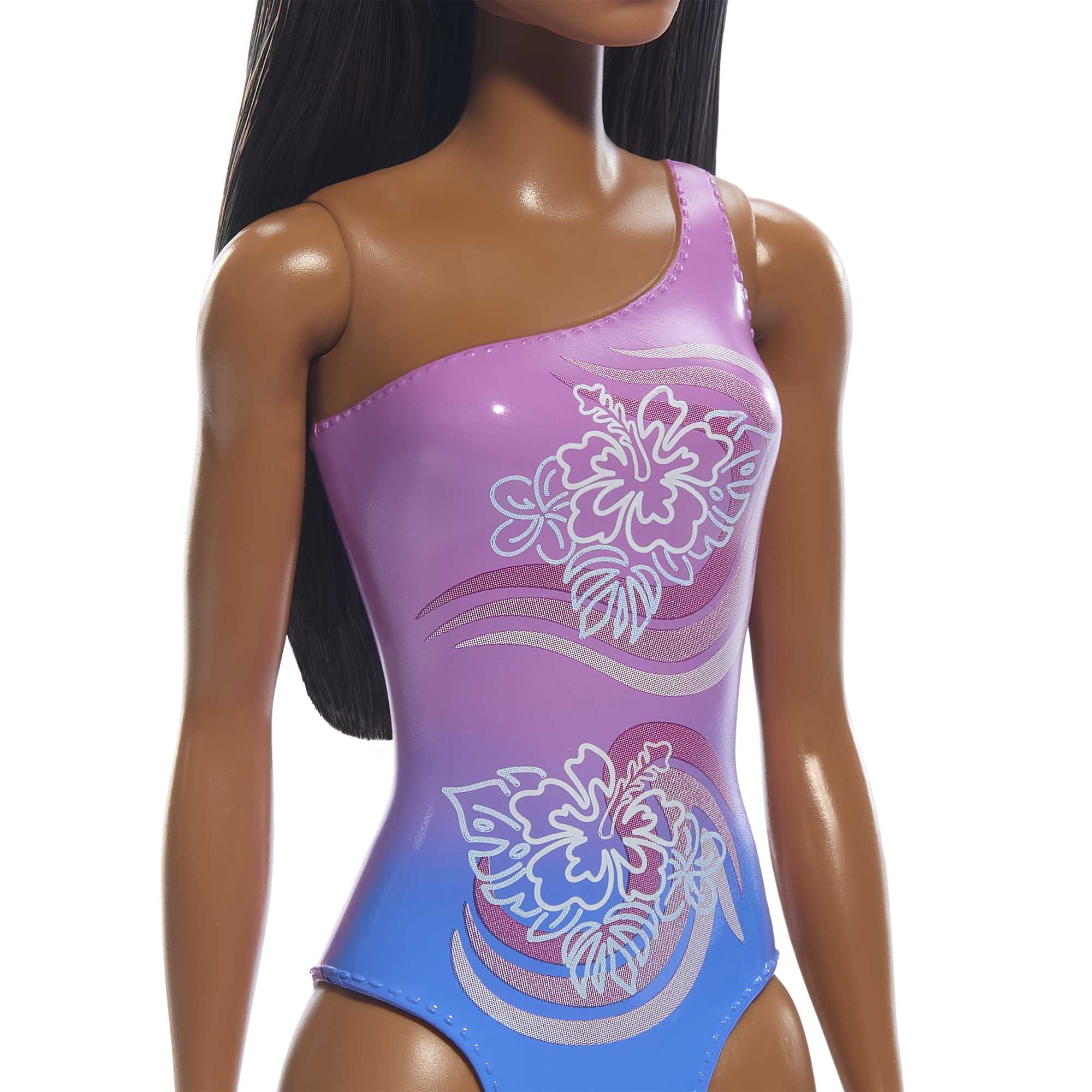 Barbie Fashion & Beauty Muñeca Playa con Traje de Baño Morado