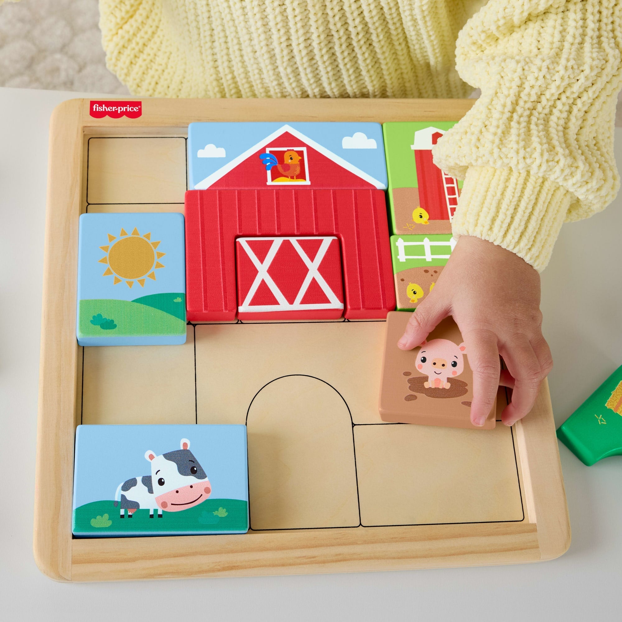Casse-Tête en Bois à Thématique de Ferme Fisher-Price Pour Tout-Petits et enfants, 14 Pièces en Bois