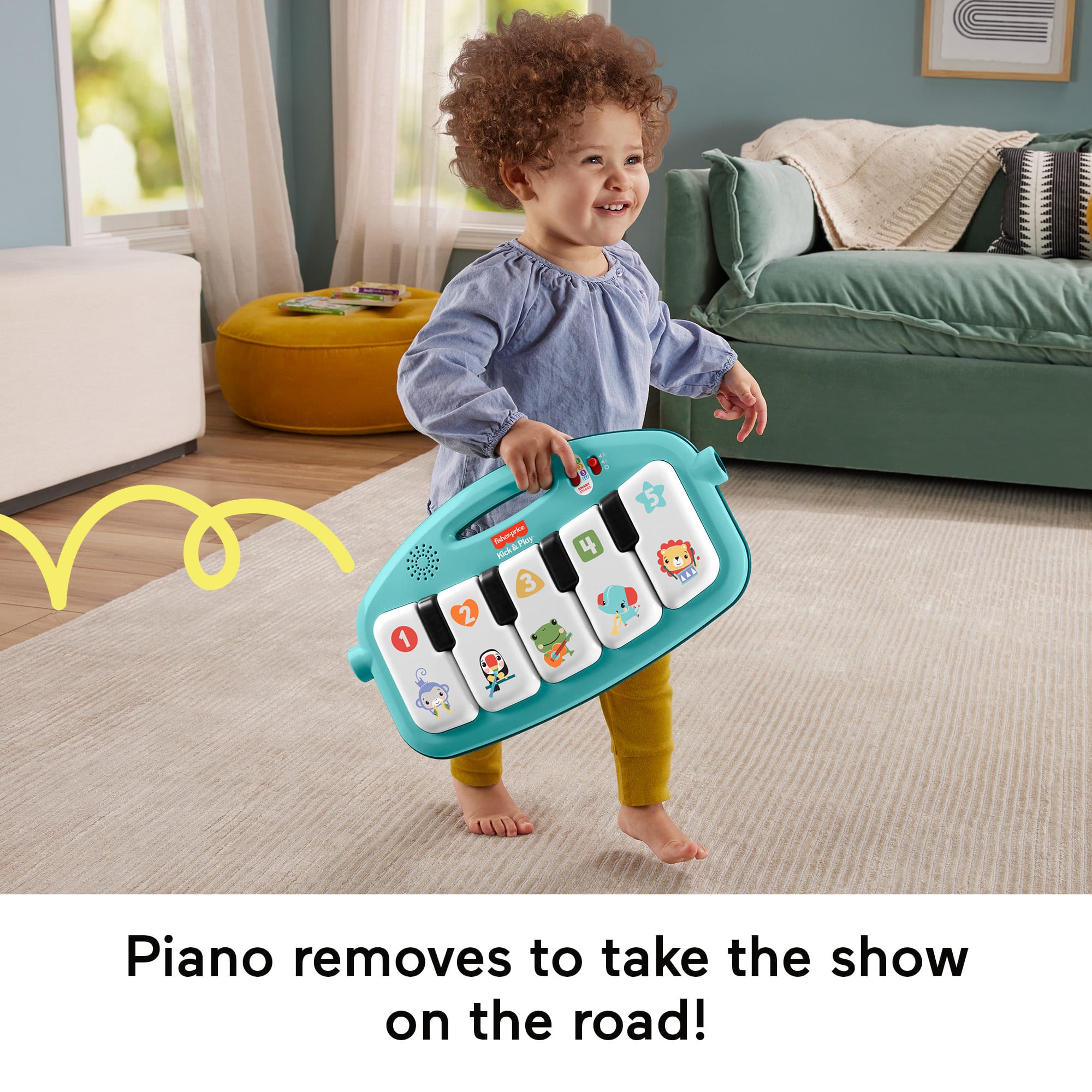 Fisher-Price Glow And Grow Kick & Play Piano Gym Baby Playmat With Musical Learning Toy, Blue