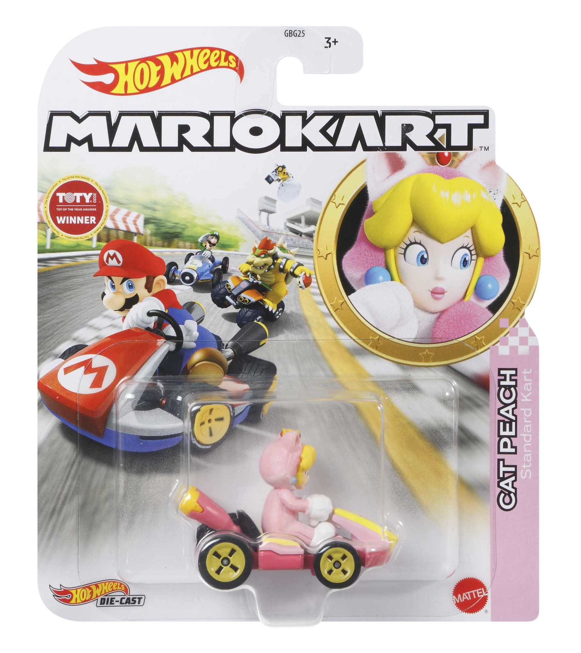 Hot Wheels Mario Kart Vehículo de Juguete Cat Peach Standard Kart
