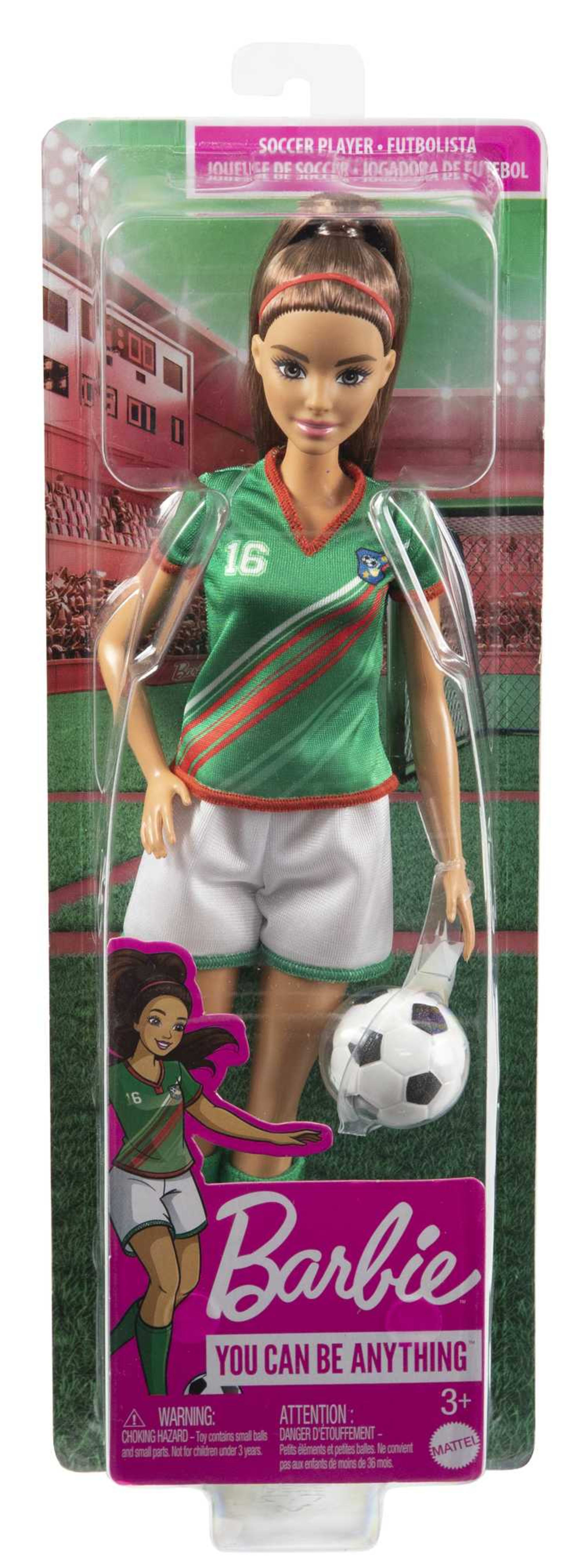 Barbie Profesiones Muñeca Jugadora de Fútbol Playera Verde