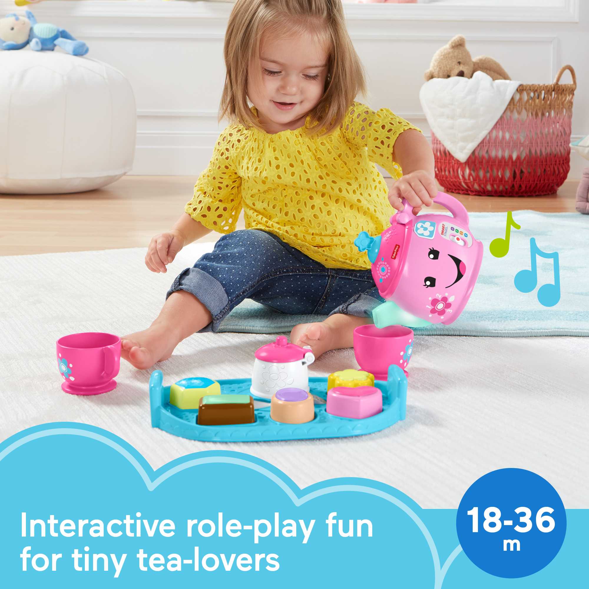 Fisher-Price Laugh & Learn Sweet Manners Tea Set Interactive Toddler Pretend Play, 11 Pieces