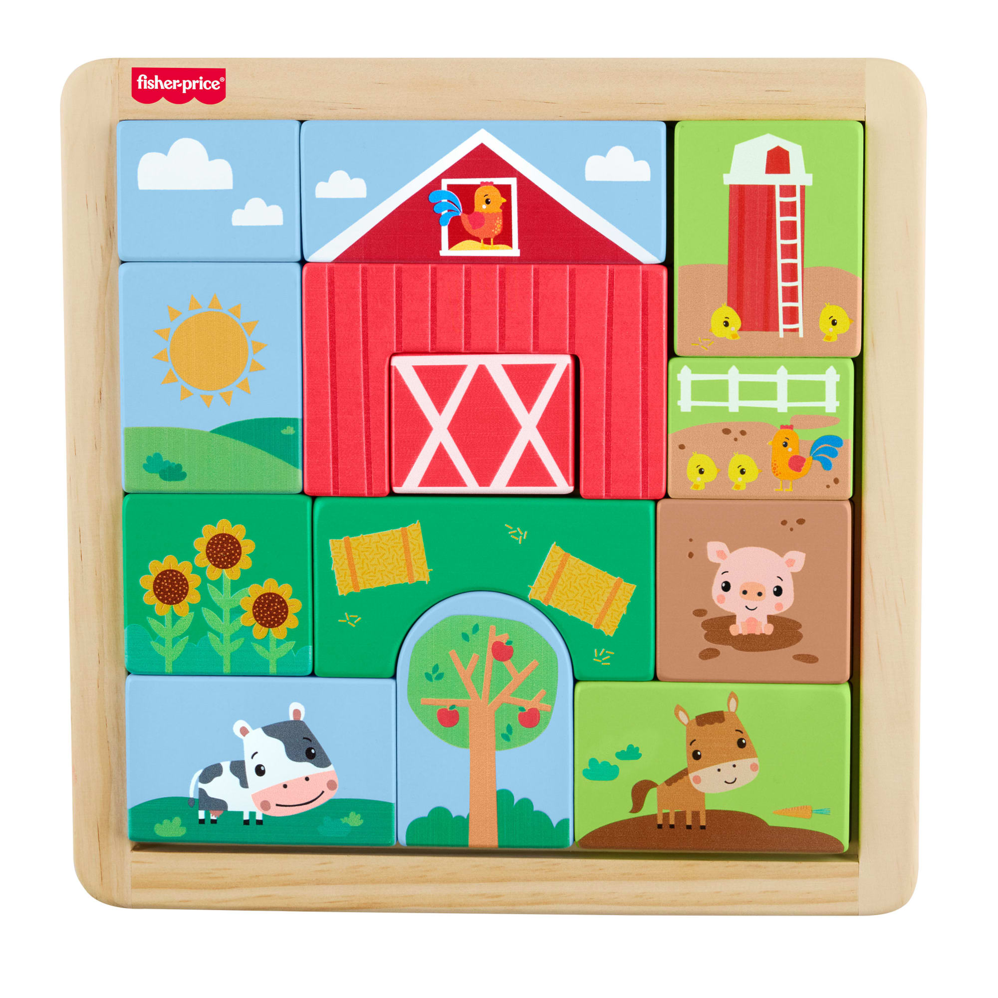 Casse-Tête en Bois à Thématique de Ferme Fisher-Price Pour Tout-Petits et enfants, 14 Pièces en Bois