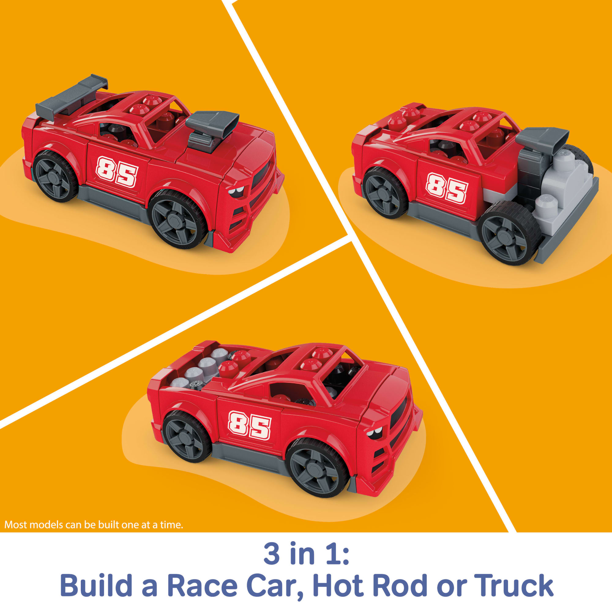 MEGA BLOKS Build & Go Race Car Block Toy With Rolling Wheels (26 Pieces) For Kids