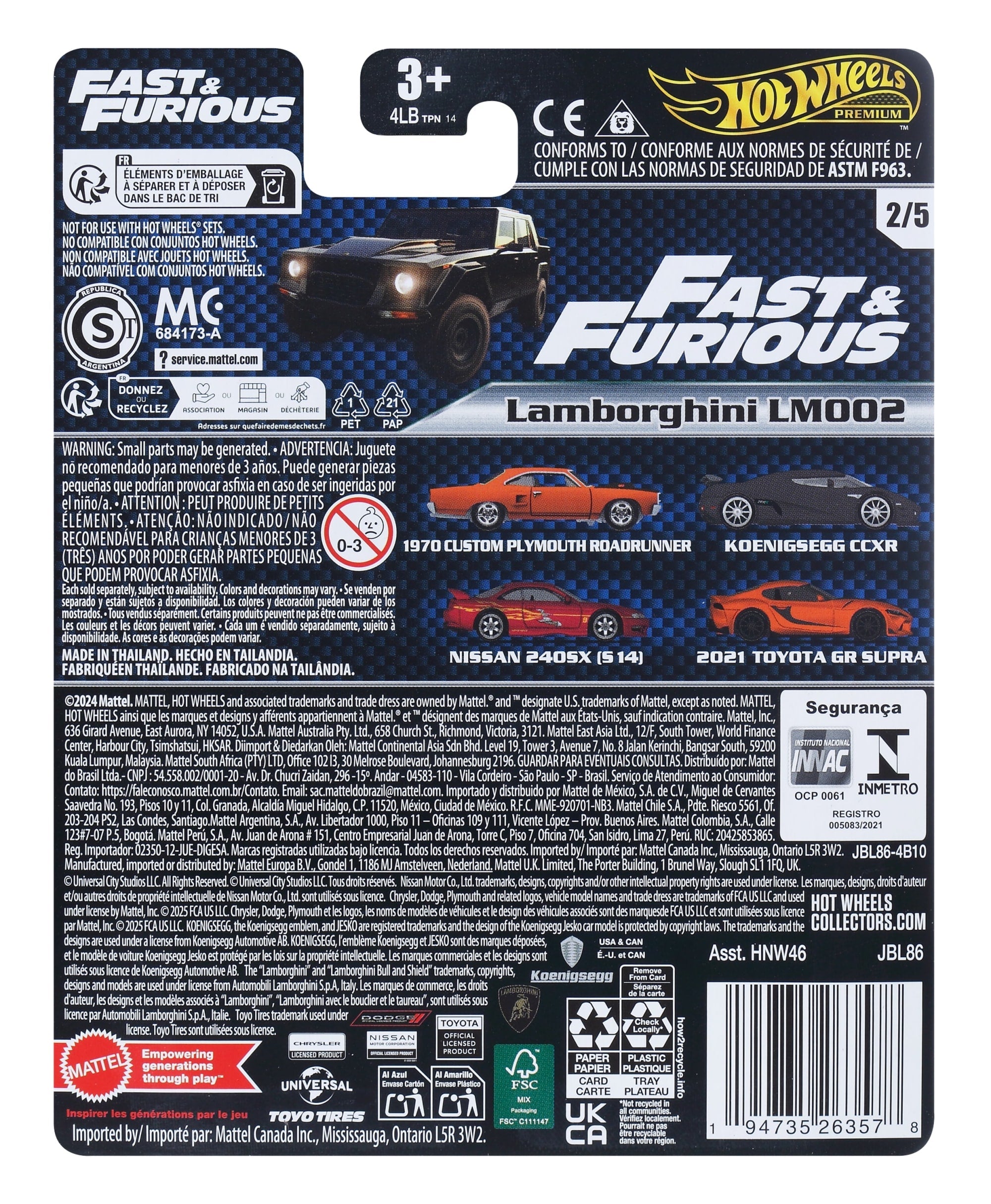 Hot Wheels Collector Vehículo de Colección Auto Fast & Furious Lamborghini LM002