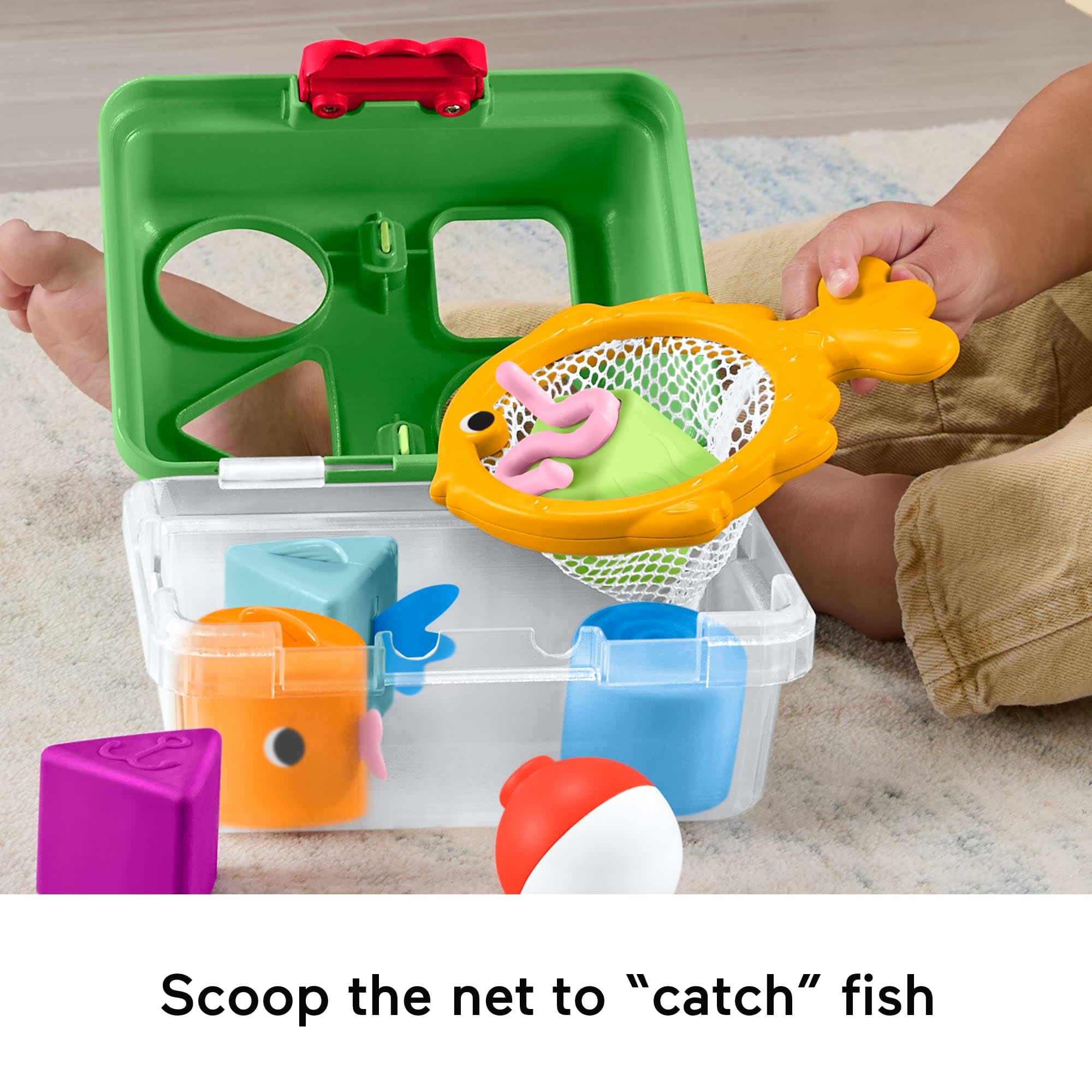 Fisher-Price Friendship Forest Sort & Store Tackle Box Baby Toy With 6 Shape Blocks & Fishing Net