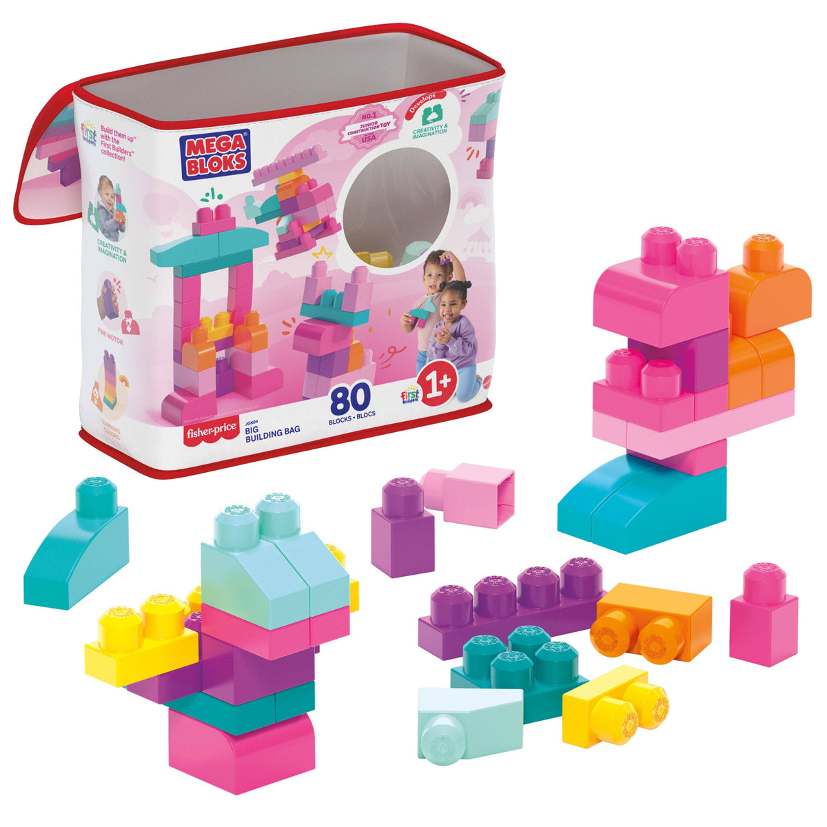 MEGA BLOKS First Builders Big Building Bag Toy Blocks With Storage Bag (80 Pieces) For Toddler