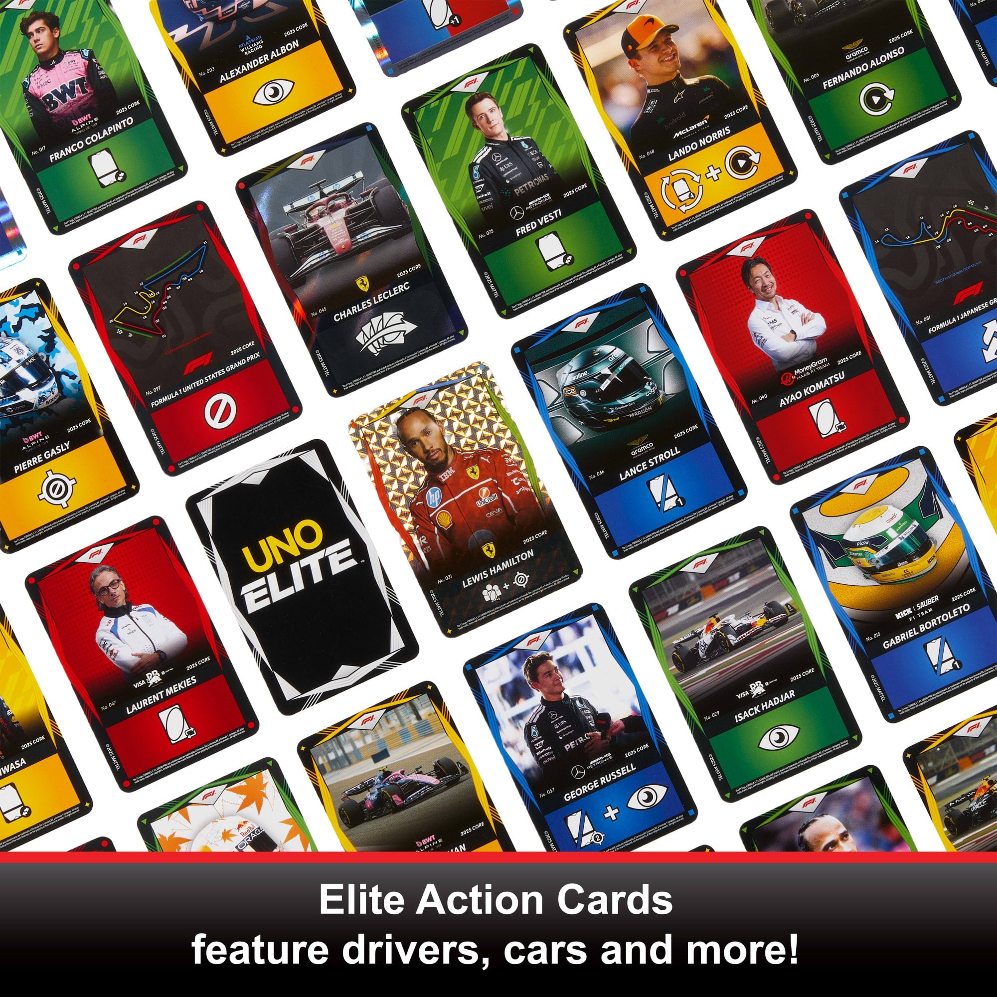 UNO Elite Formula 1 2025 Core Edition Starter Pack Card Game With 4 Game Booster Packs & 2 Promo Cards