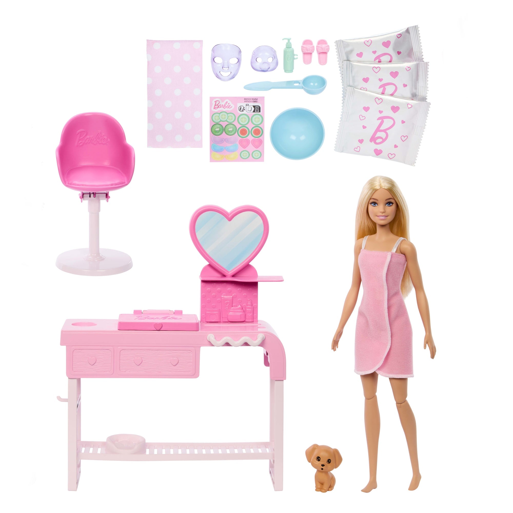 Barbie Face Mask Toy Playset & Doll With 10+ Spa Accessories including 3 Powder Packs To Make Dough Masks
