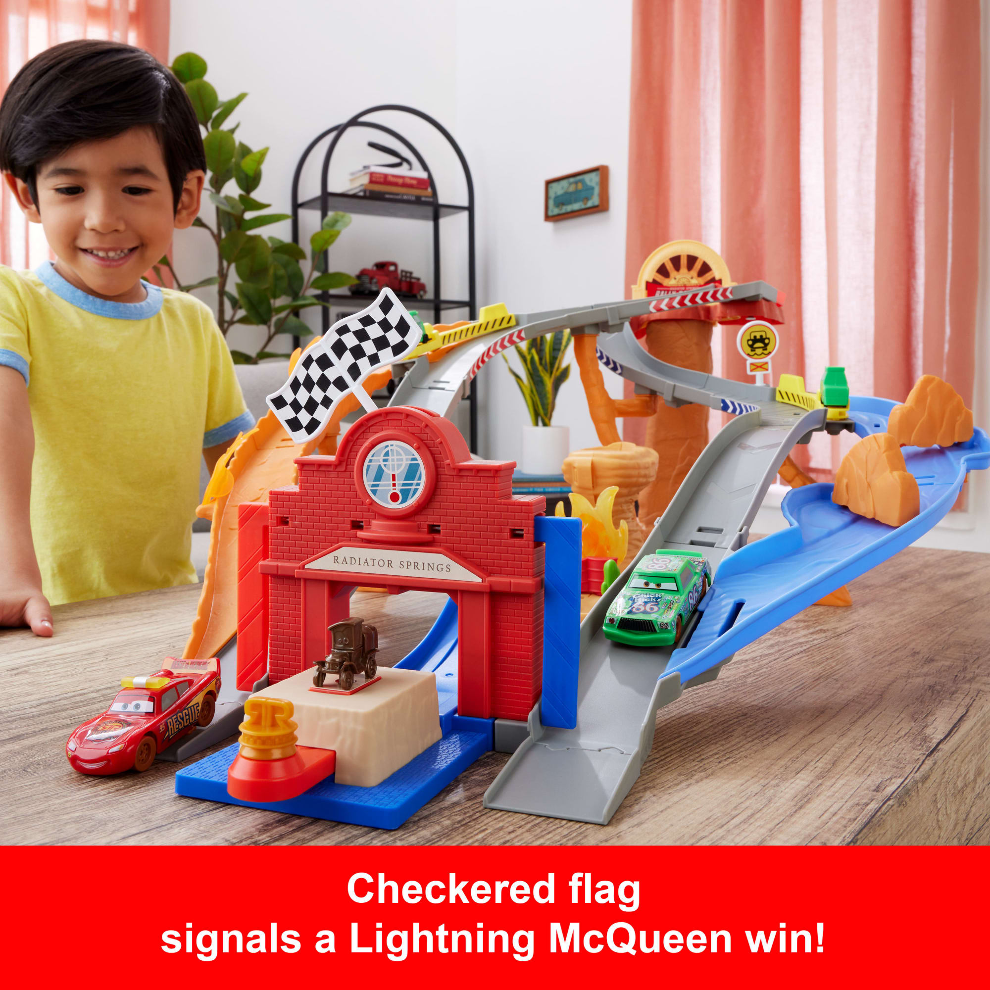 Disney And Pixar Cars Radiator Springs Race & Rescue Rescue Road Raceway Playset With 4 Toy Cars
