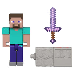 Minecraft Steve Action Figure & Accessory Set, 3.25-Inch Scale Collectible Toy With Building Piece