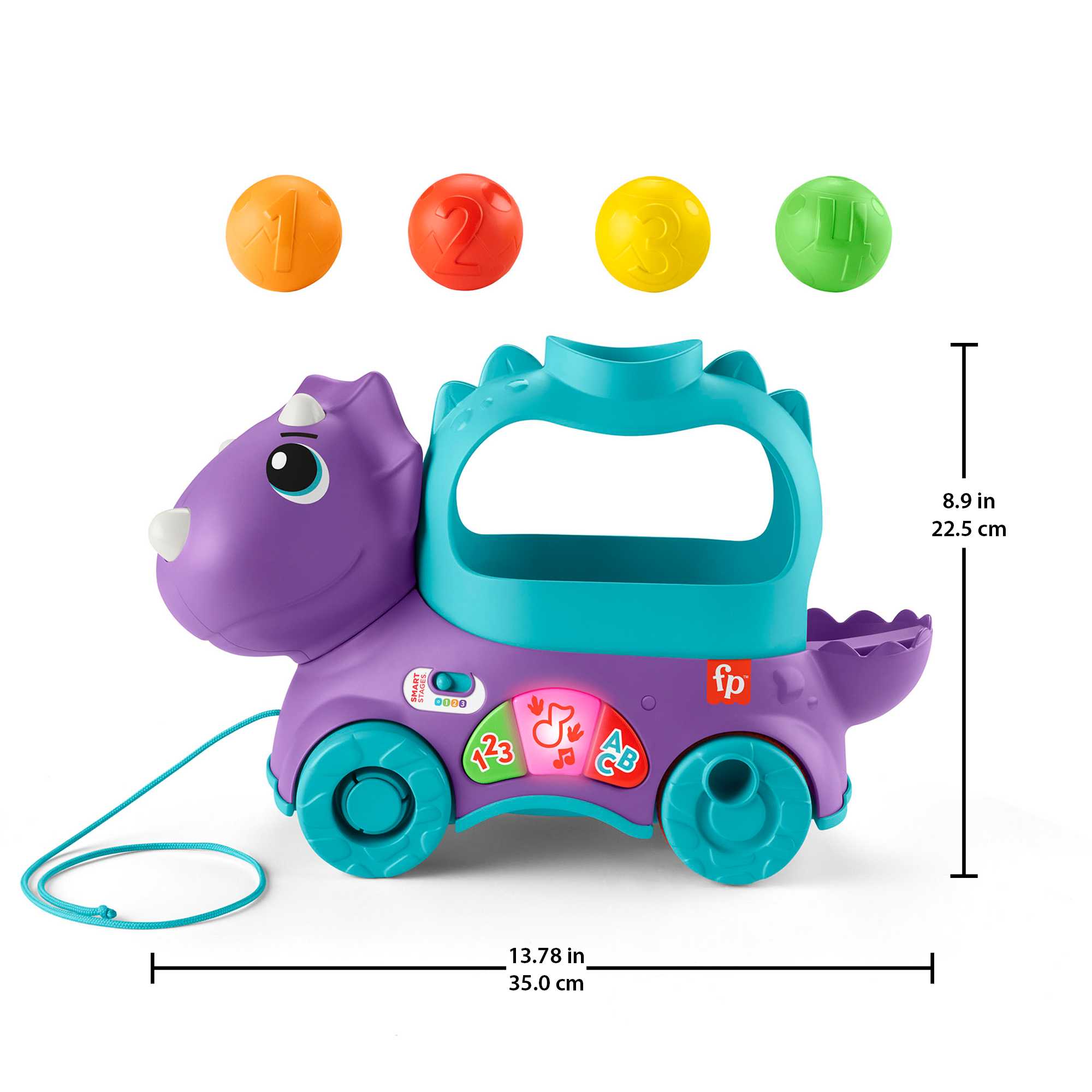 Fisher-Price Toddler Learning Toy, Dinosaur Pull Toy English & French Version, Poppin’ Triceratops
