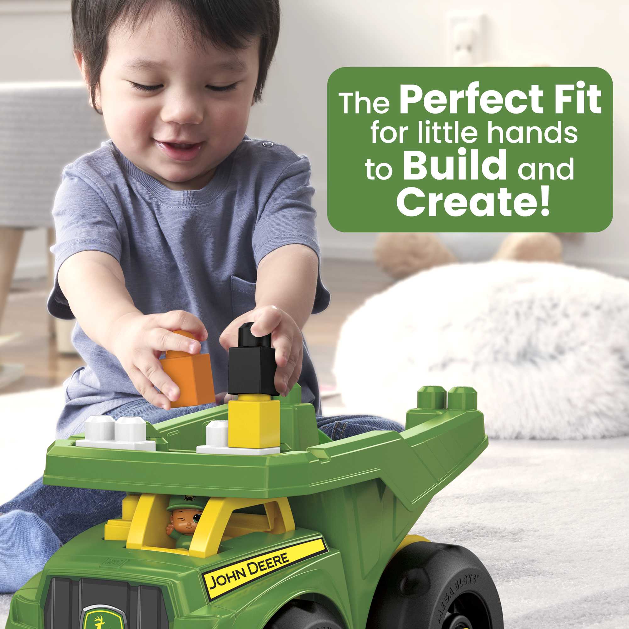 MEGA BLOKS Fisher-Price Building Toy Blocks John Deere Dump Truck (25 Pieces) For Toddler