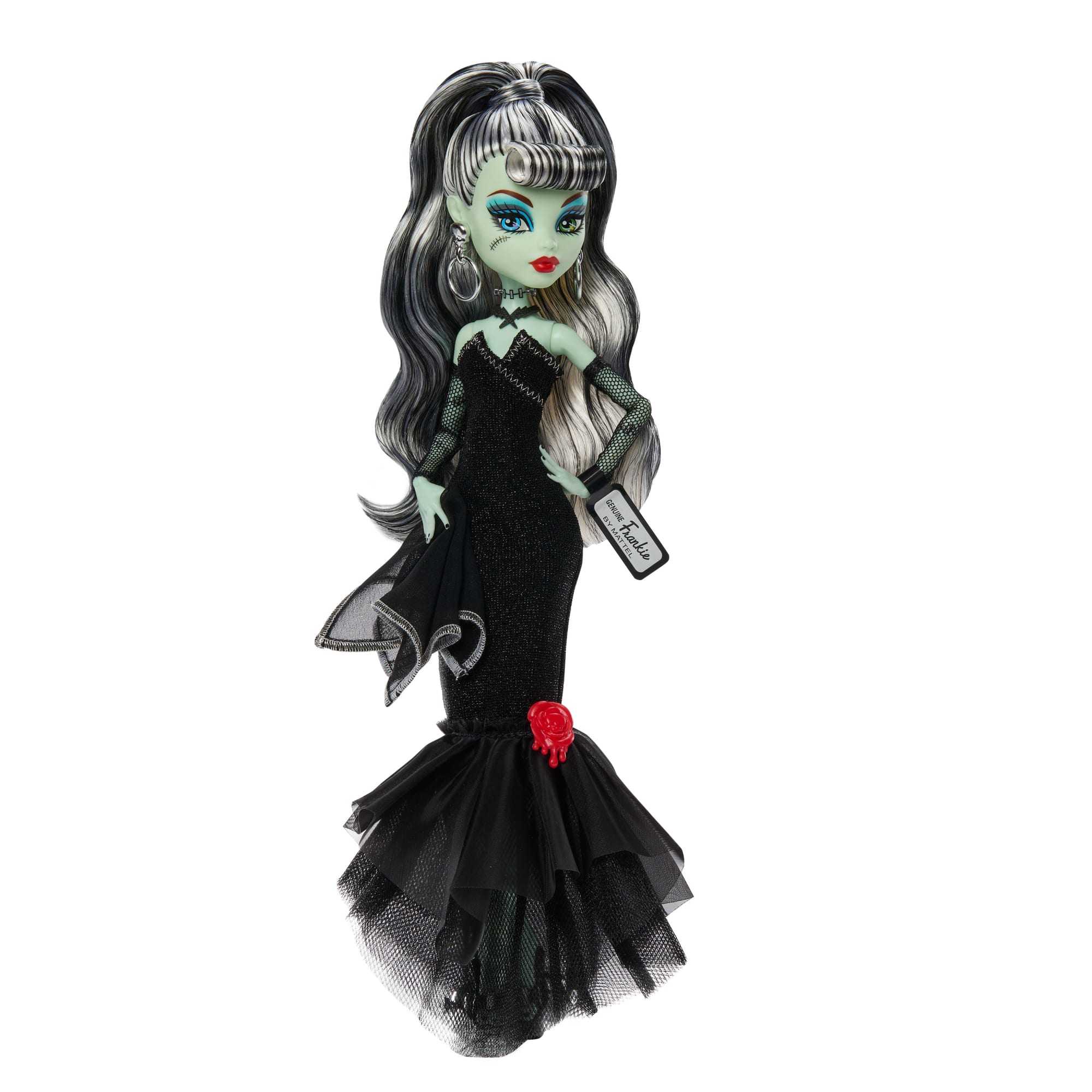 Monster High X Barbie Doll, Frankie Stein With Original Barbie Swimsuit, Black Dress And Accessories