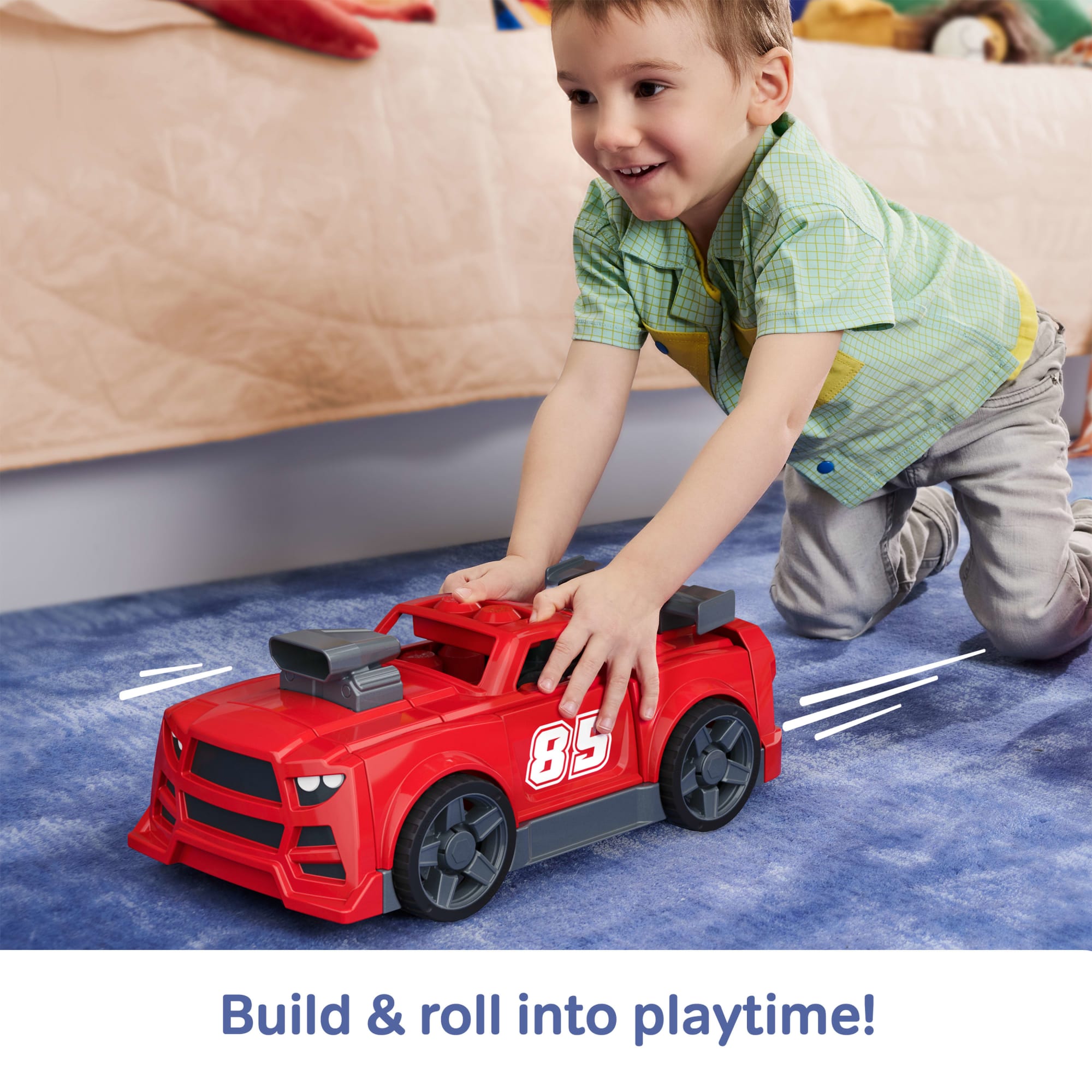 MEGA BLOKS Build & Go Race Car Block Toy With Rolling Wheels (26 Pieces) For Kids